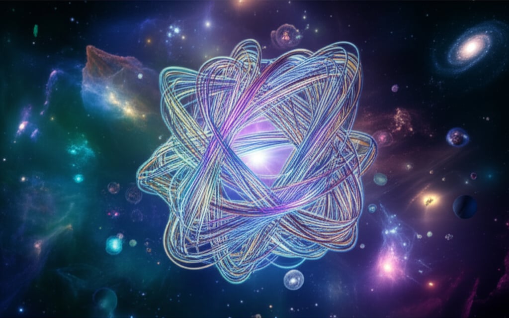 An illustrative image about: A highly detailed, visually stunning depiction of 'String Theory: An Essential Guide to Unifying Phy