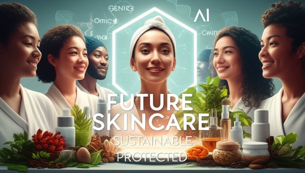 An illustrative image about: A vibrant, optimistic vision of the future of skincare. A diverse group of individuals with radiant,