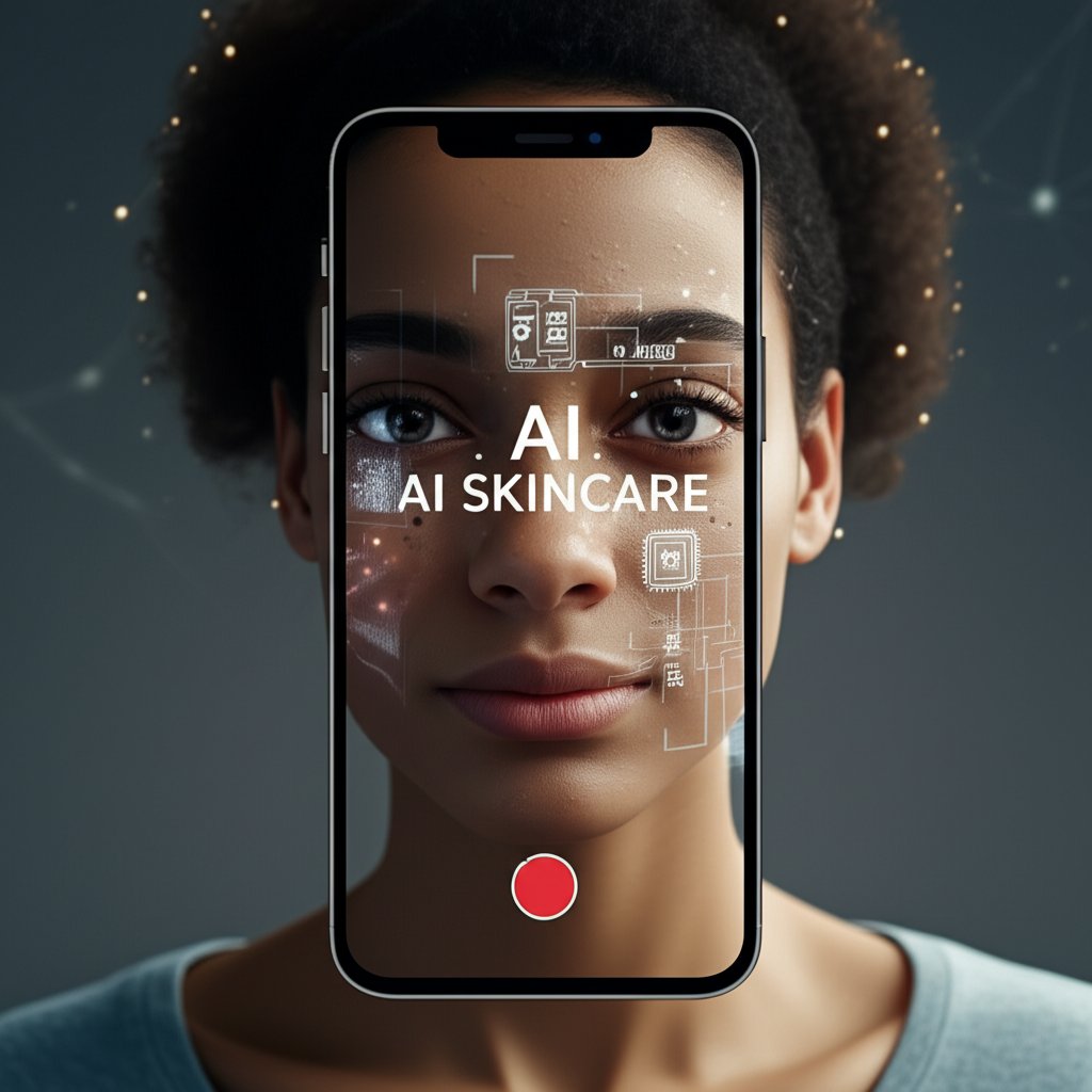 A digital interface overlaying a face, indicating AI skin analysis.
