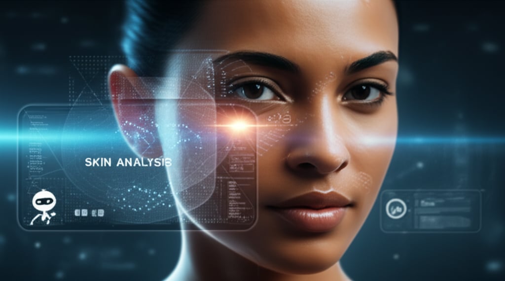 An illustrative image about: A cinematic, high-tech close-up shot of a diverse human face, illuminated by a holographic, intricat