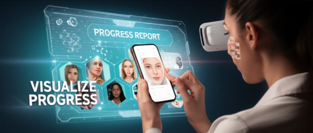 An illustrative image about: A vibrant, dynamic scene showcasing a person using a smartphone for a virtual try-on of beauty produ