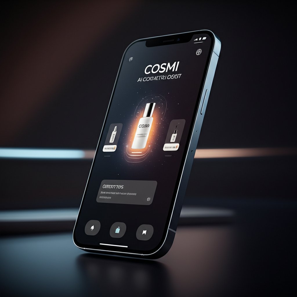 An illustrative image about: A modern, minimalist smartphone or tablet displaying the 'Cosmi' app interface. The screen shows a u