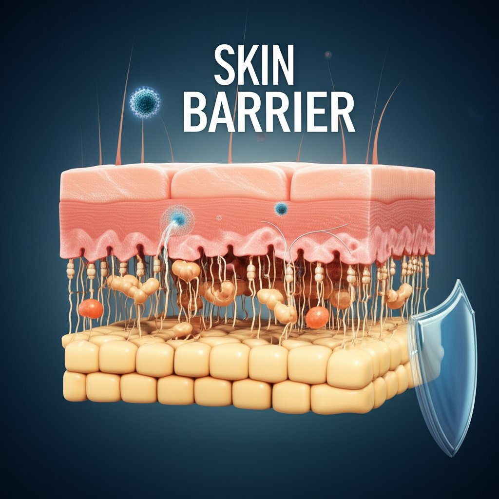 An illustrative image about: A highly detailed, conceptual illustration of the human skin's outermost layer, depicted as a strong