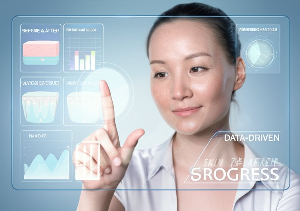 An illustrative image about: A person with clear, glowing skin confidently interacting with a futuristic, transparent digital scr