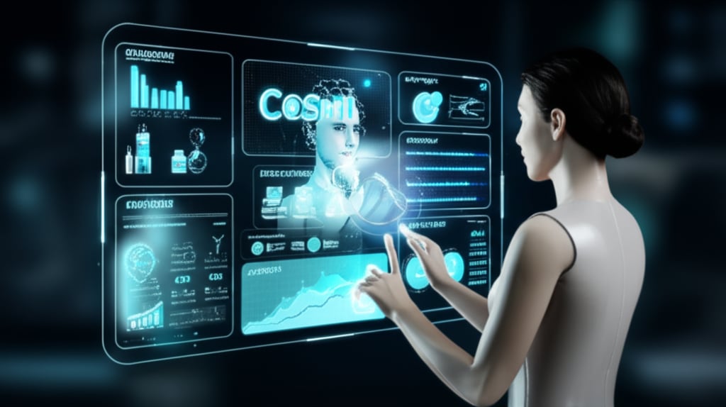An illustrative image about: A sleek, futuristic image of a user interacting with a holographic interface, displaying the brand n