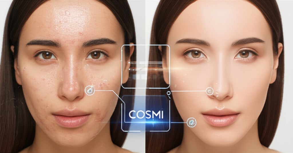 An illustrative image about: A split-screen image showing "before" and "after" portraits of a woman, Sarah, reflecting a signific