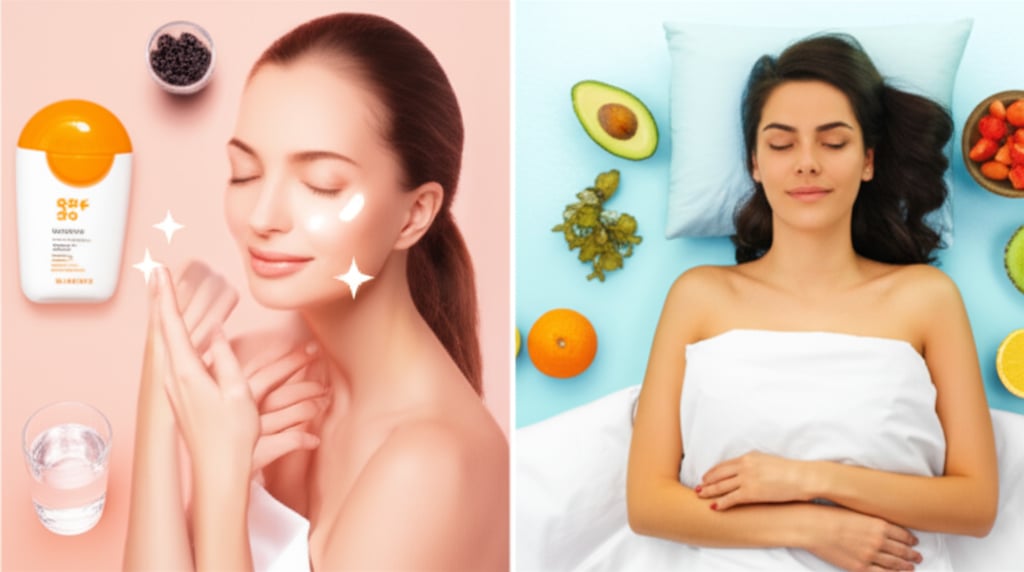 An illustrative image about: A harmonious split-panel or diptych image illustrating a woman engaging in daily self-care rituals. 