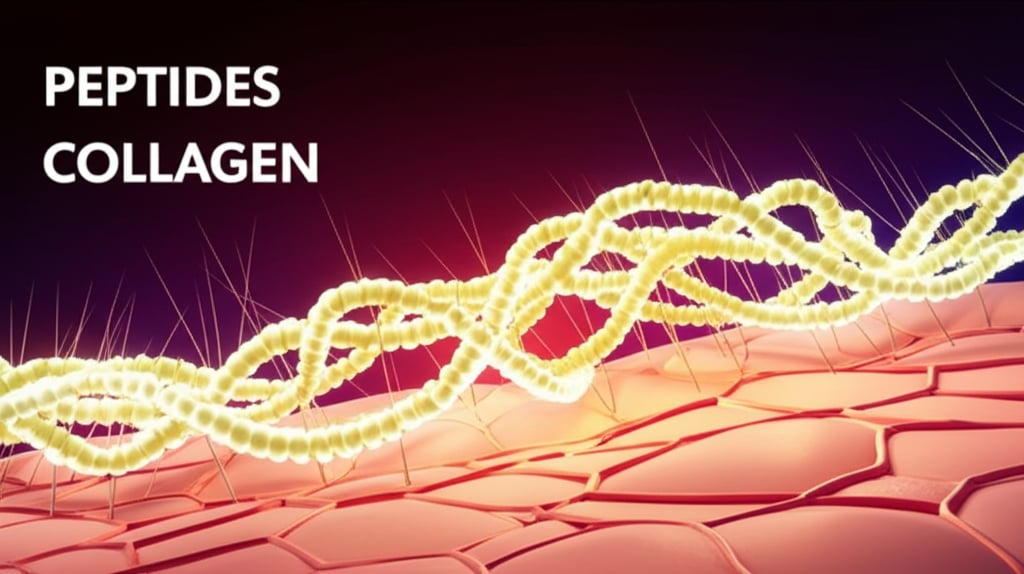 An illustrative image about: A visually stunning, vibrant microscopic illustration. Short, glowing peptide chains are shown activ