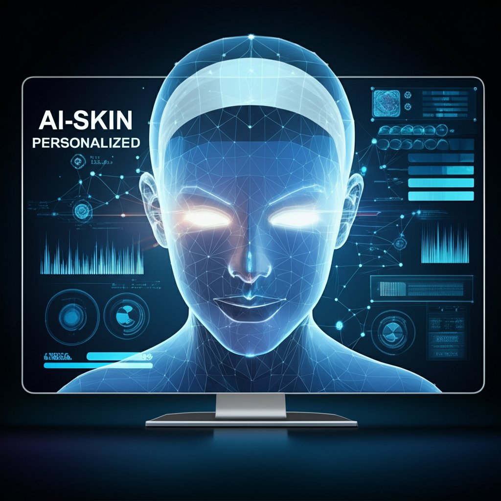 An illustrative image about: A futuristic, clean interface displaying a detailed, glowing 3D scan of a human face, with dynamic d
