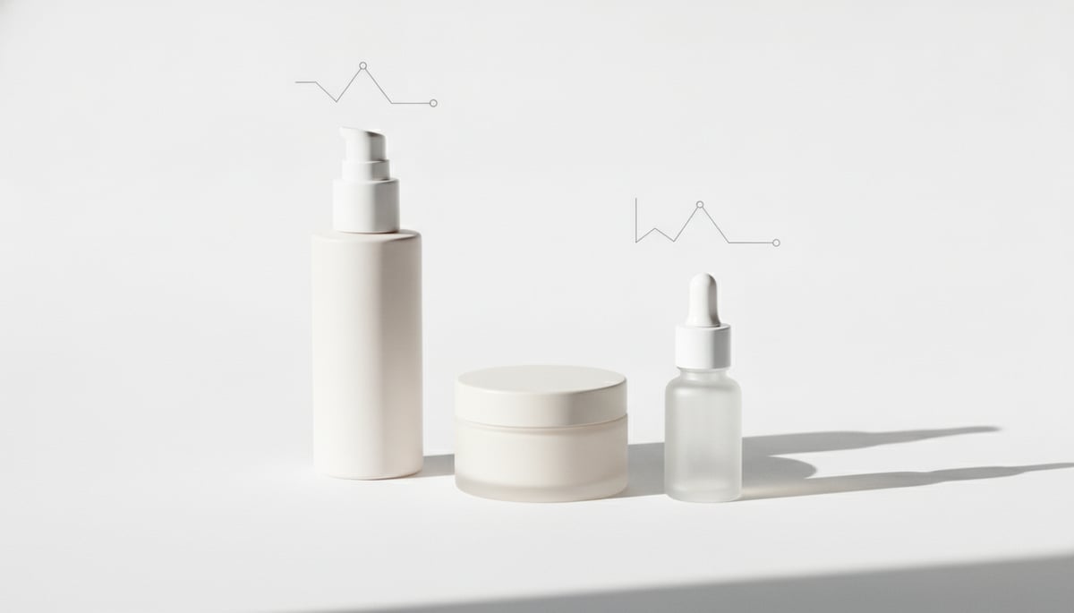 Three unbranded skincare containers in a neutral palette with subtle condition-s