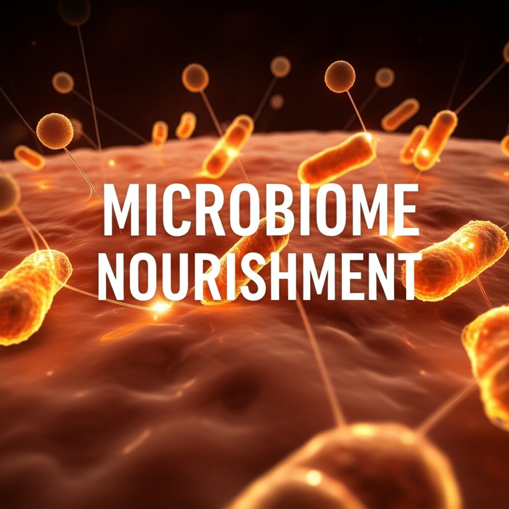 An illustrative image about: A close-up, artistic microscopic view of a vibrant skin microbiome. Beneficial bacteria are depicted