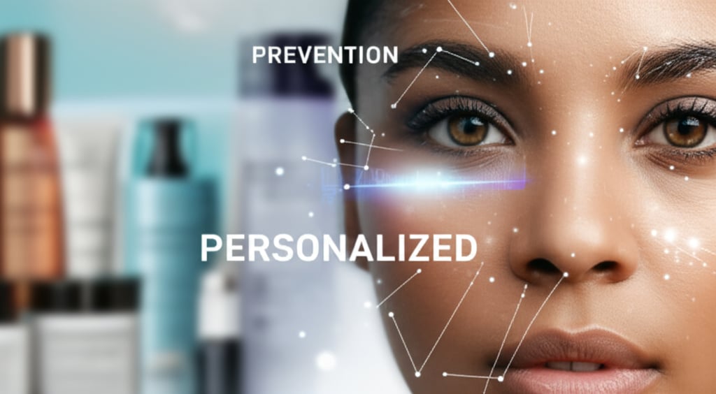 An illustrative image about: A close-up, high-tech, cinematic shot of a diverse woman's face, illuminated by soft, glowing digita