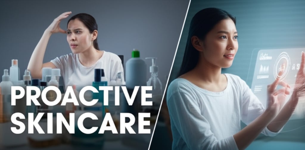 An illustrative image about: A cinematic, split-frame image illustrating the transition from reactive to proactive skincare. On t