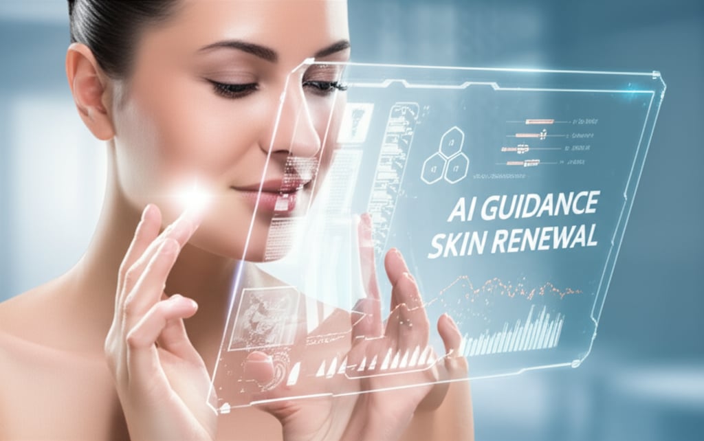 An illustrative image about: A futuristic, clean aesthetic. A woman (or person of diverse ethnicity) is gently touching her radia