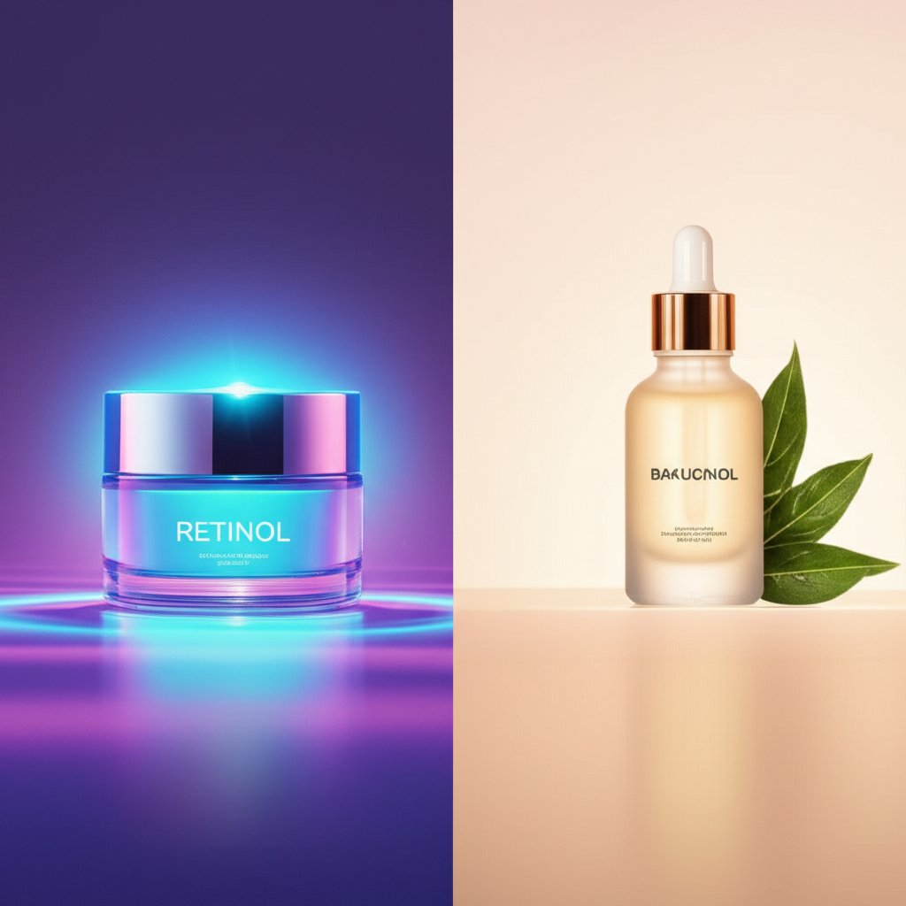 An illustrative image about: A split-screen or side-by-side comparison image. On the left, a vibrant, glowing product jar labeled