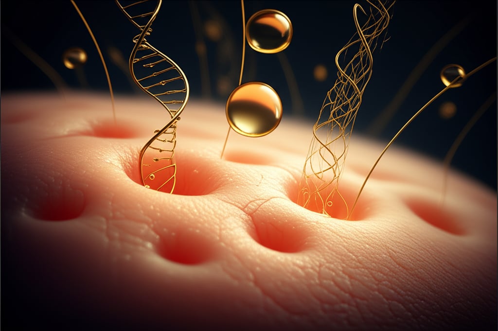 An illustrative image about: A cinematic, ultra-close-up shot of human skin, showcasing subtly enlarged pores. Abstract visual el