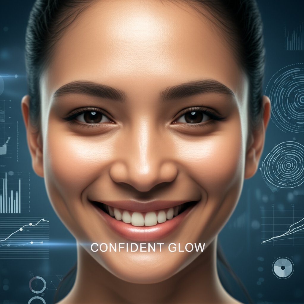 An illustrative image about: A close-up, aspirational portrait of a diverse individual, smiling genuinely, with visibly radiant,