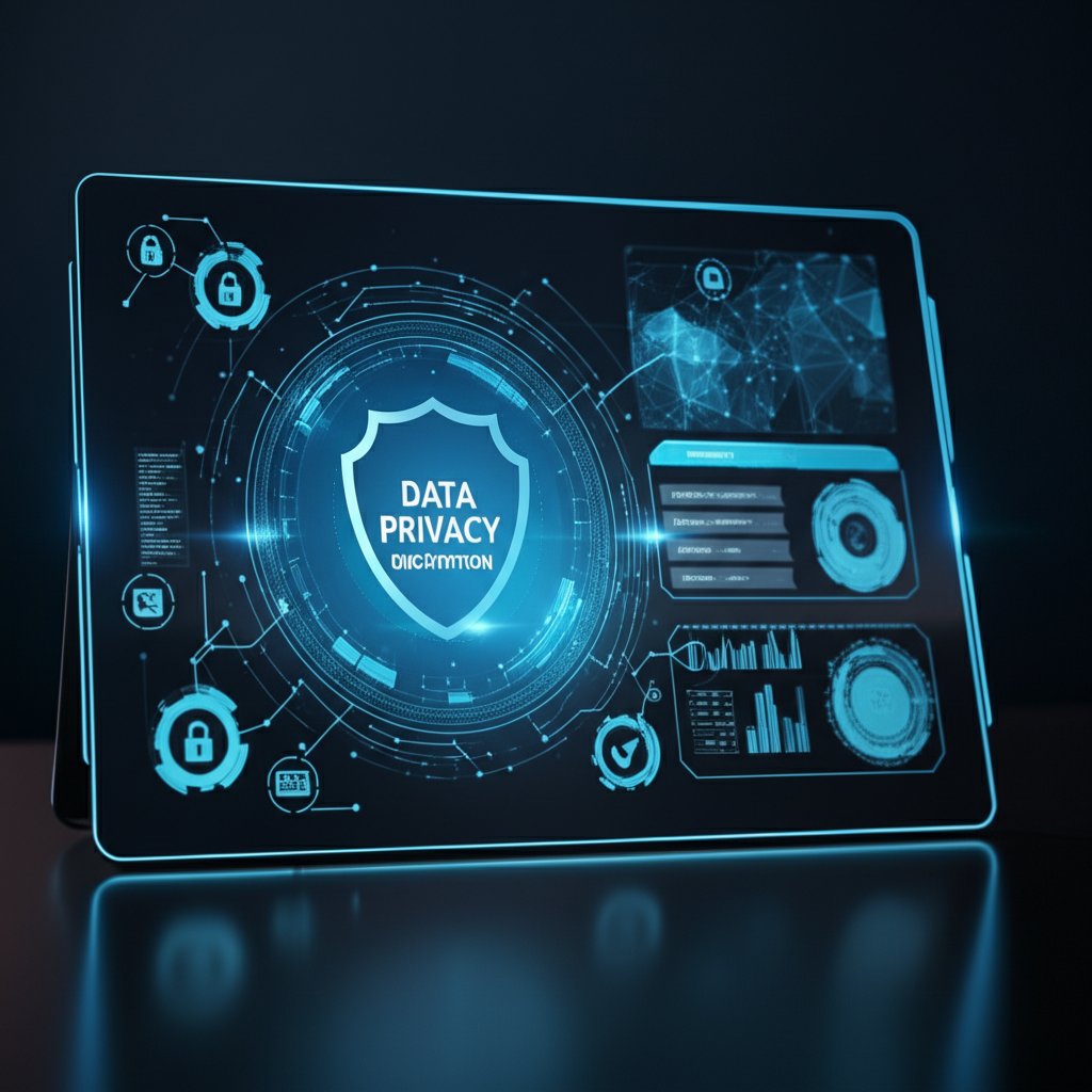 An illustrative image about: A sleek, futuristic interface displaying abstract skin analysis data, with a prominent glowing shiel