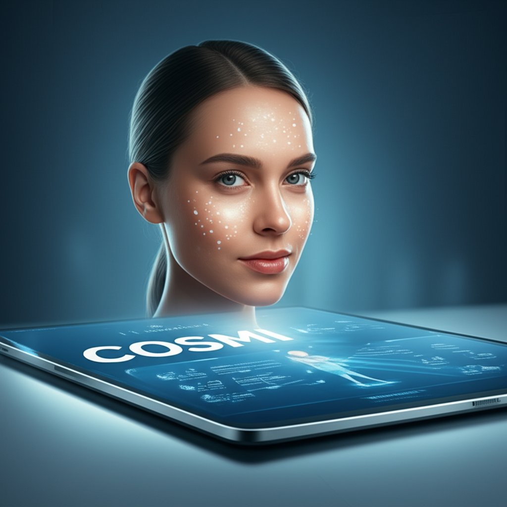 An illustrative image about: A sleek, futuristic user interface displaying a personalized skincare routine on a tablet or smartph