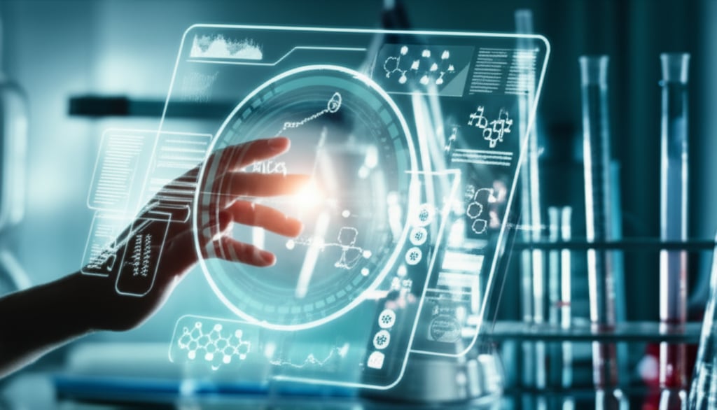 An illustrative image about: A cinematic, close-up shot of a human hand interacting with a holographic interface displaying compl