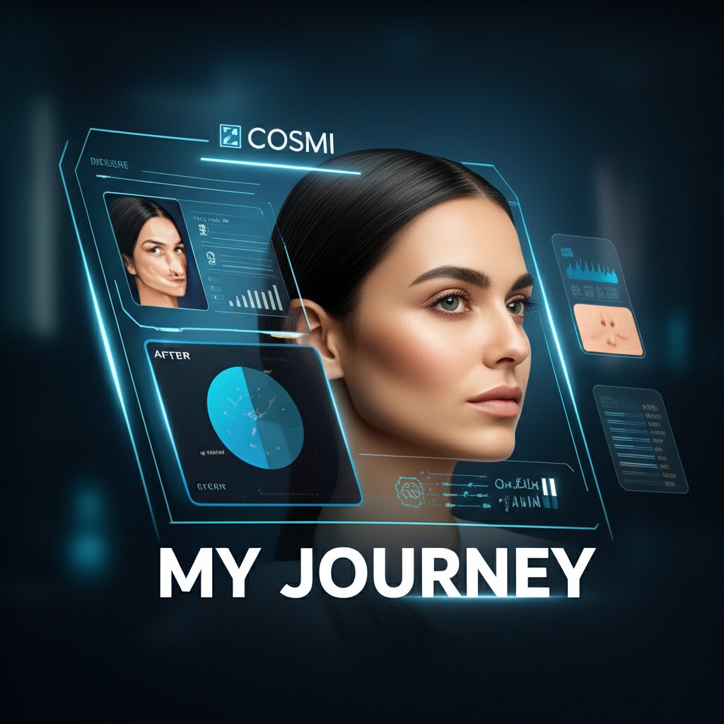 An illustrative image about: A sophisticated, clean digital interface showcasing a woman's personalized skincare journey with a c