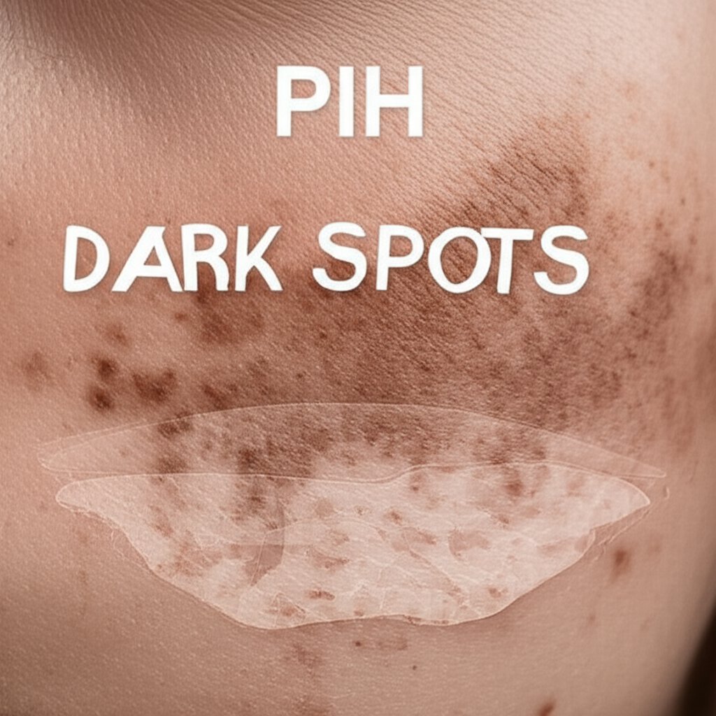 An illustrative image about: Close-up, high-magnification scientific illustration of diverse skin showing post-inflammatory hyper