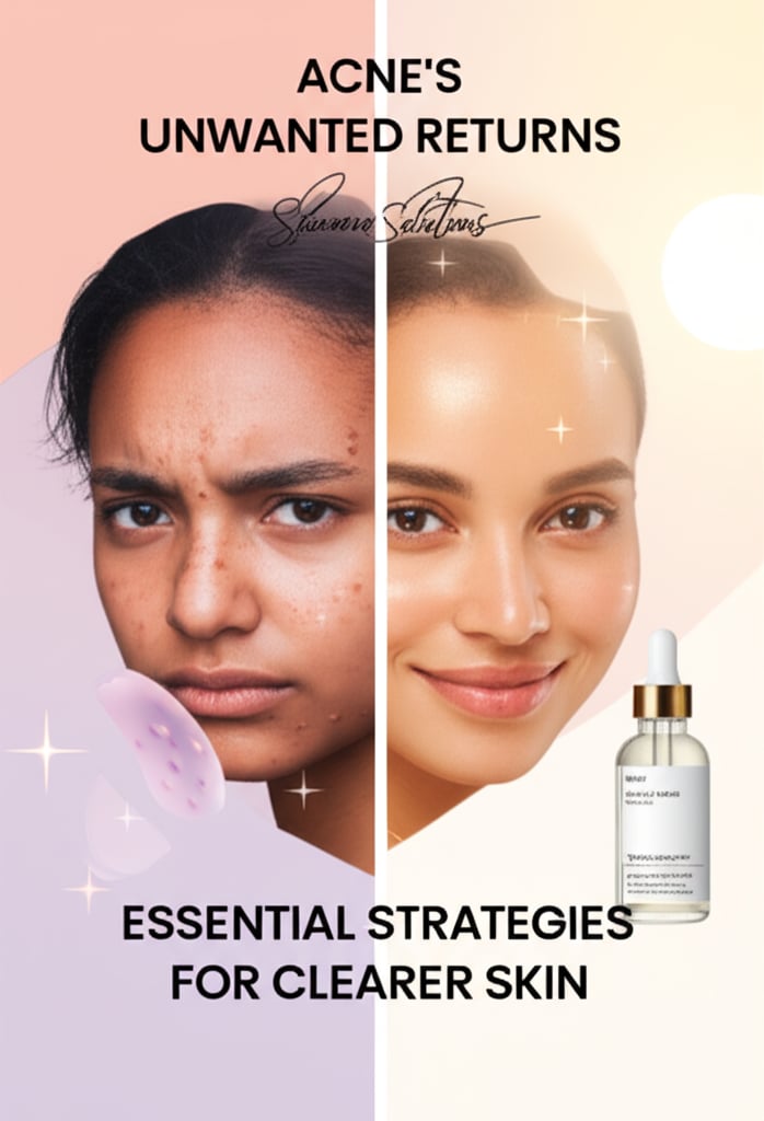 A vibrant split-screen shows a diverse model with acne on the left and clear, glowing skin with a product on the right, for skincare.