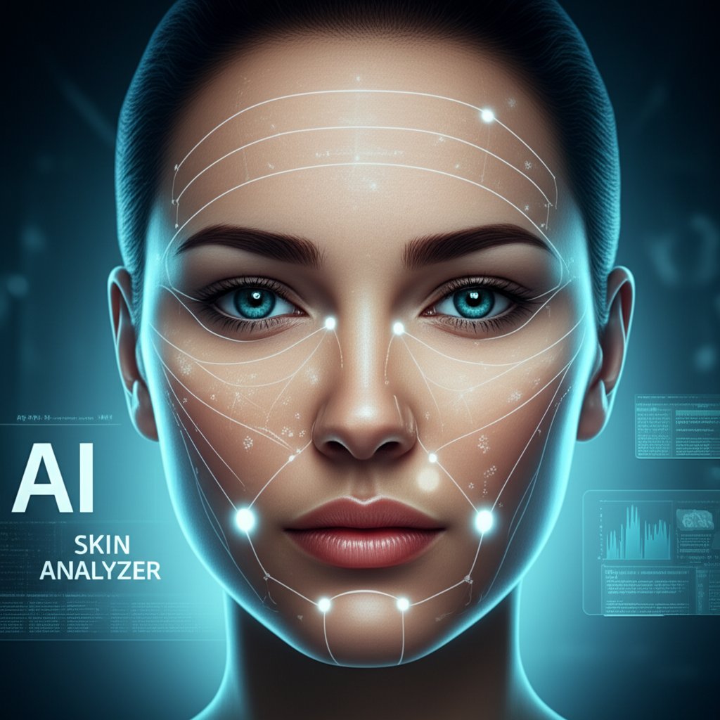 An illustrative image about: A futuristic, close-up shot of a human face being scanned by a soft, glowing AI interface. Digital o