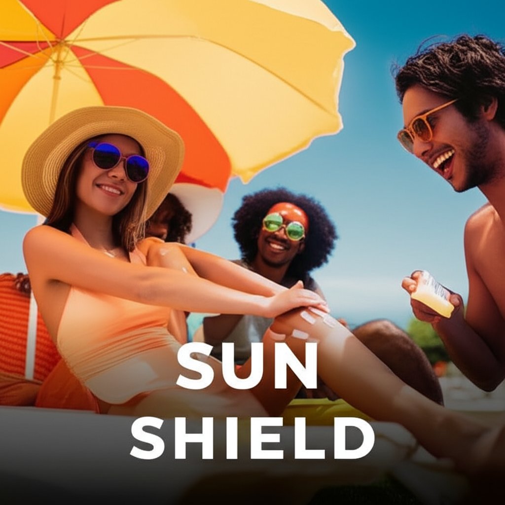 An illustrative image about: A vibrant, sunny outdoor scene depicting a diverse group of people actively protecting themselves fr