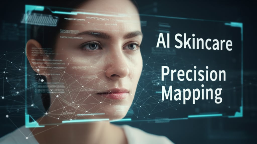 An illustrative image about: Close-up, cinematic shot of a woman's face being digitally scanned by a glowing, futuristic AI inter