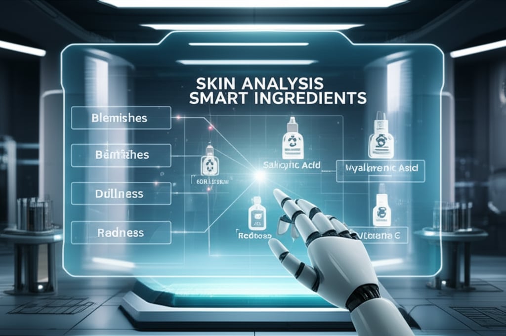 An illustrative image about: A stylized, futuristic laboratory setting. A glowing holographic interface displays different skin c