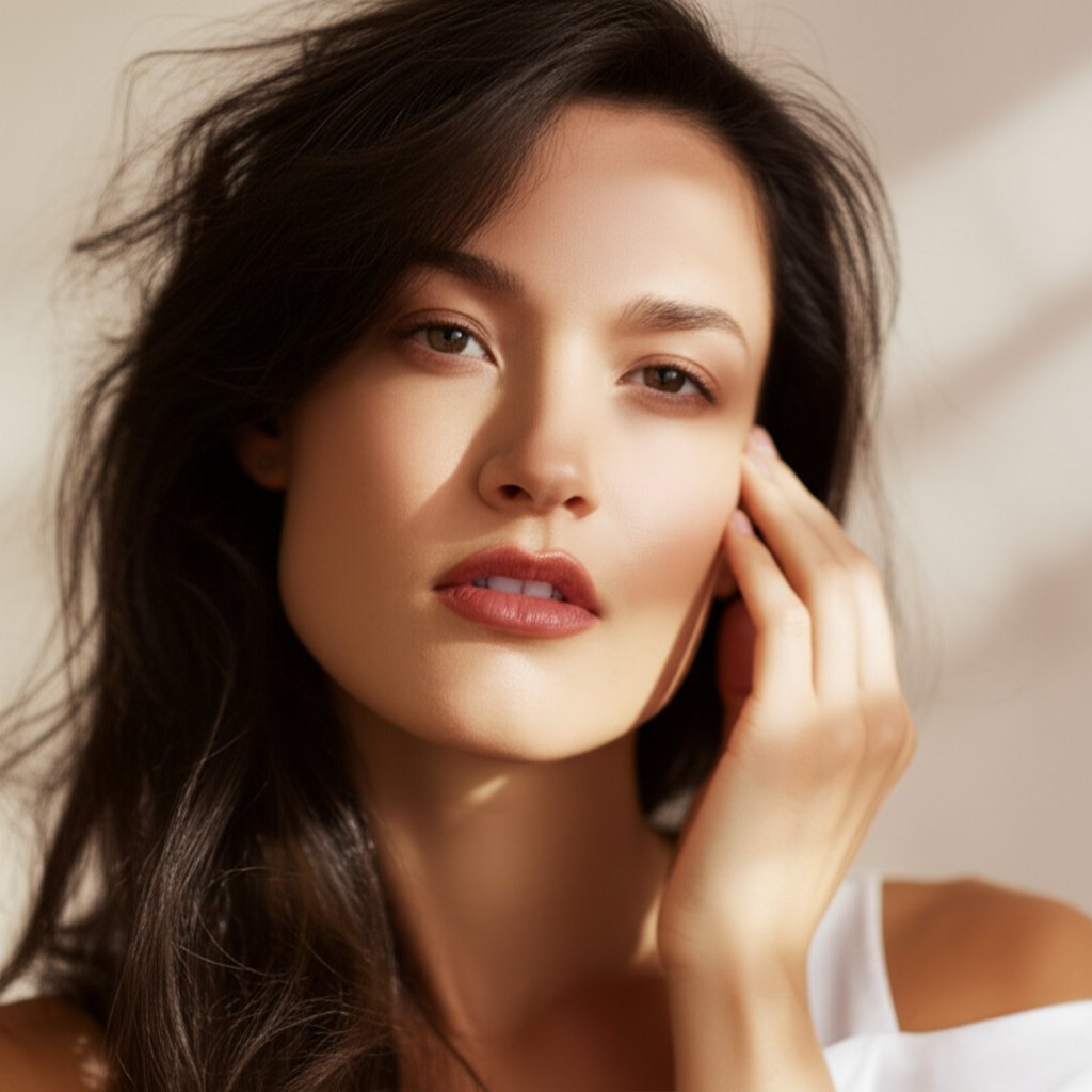 Visually striking image of broad-spectrum SPF30 protecting healthy, glowing skin from diffused sunlight.