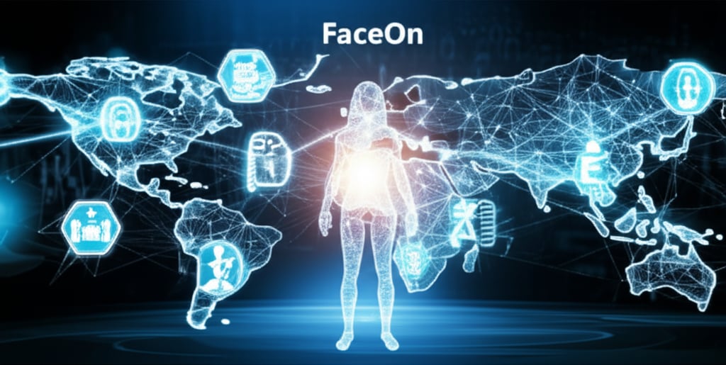 An illustrative image about: A futuristic, conceptual image depicting a global network of healthcare connections. Digital interfa