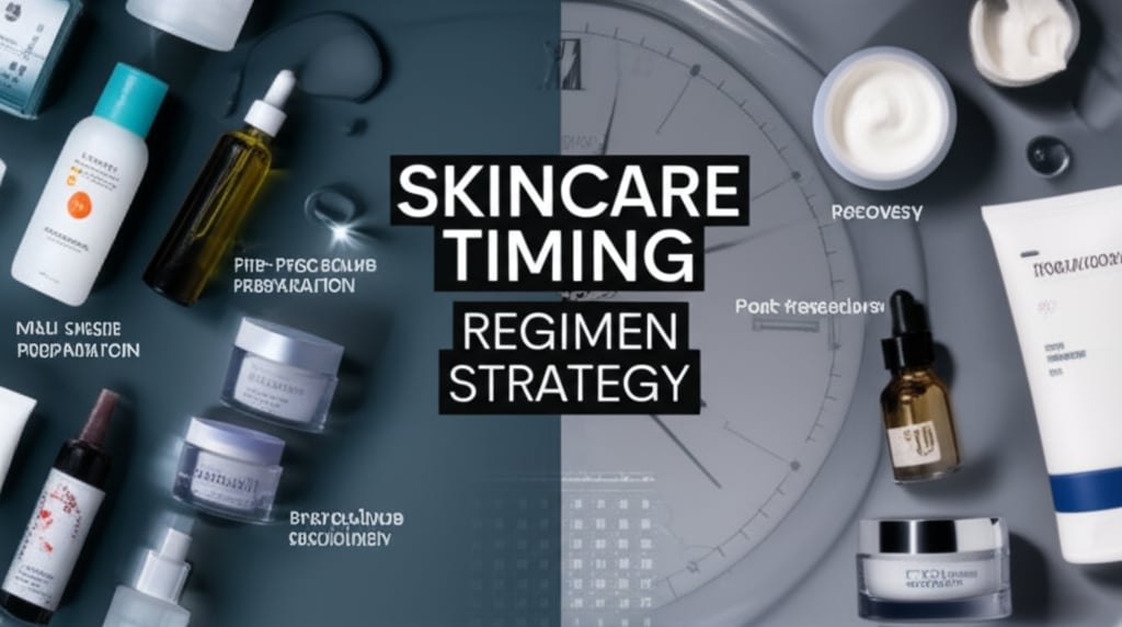 An illustrative image about: A pristine, well-lit flat lay of diverse skincare products for a comprehensive regimen. On one side,