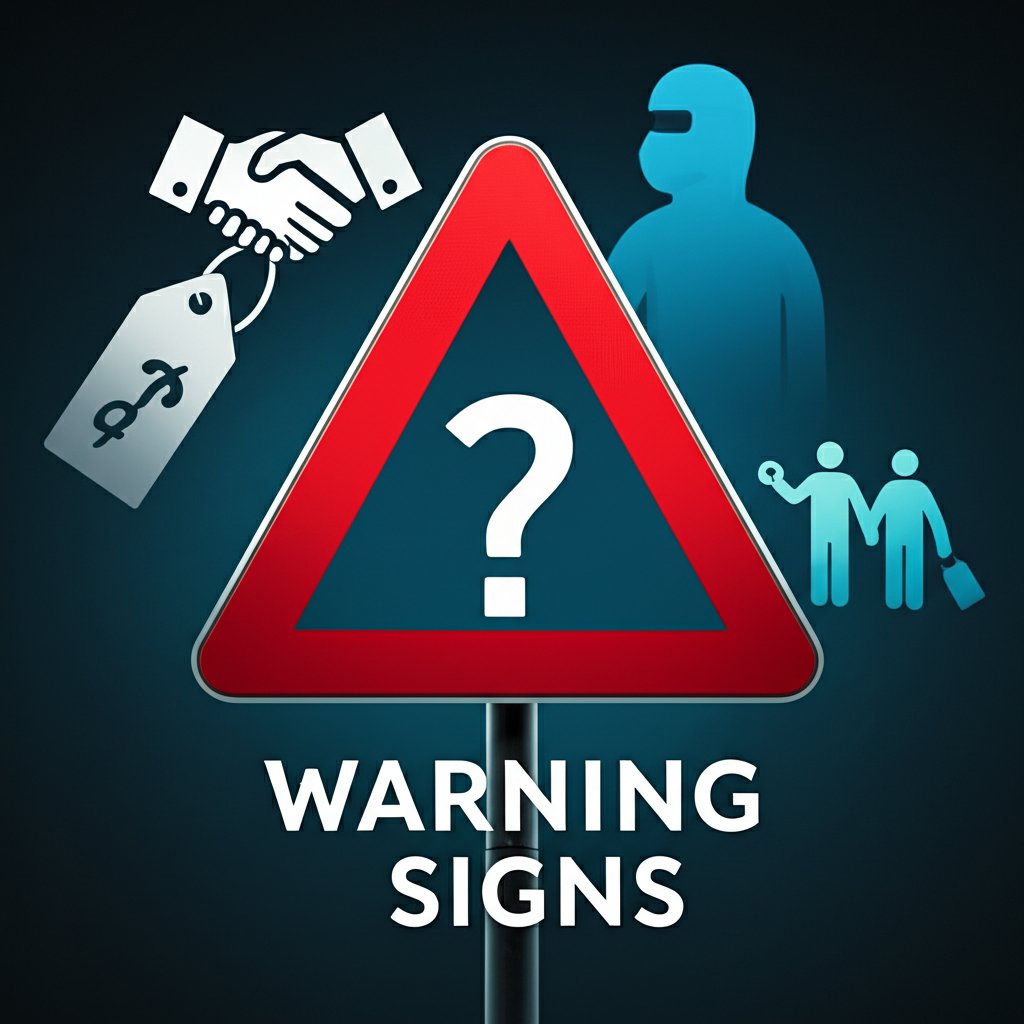 A warning sign with symbols for red flags in a medical context.