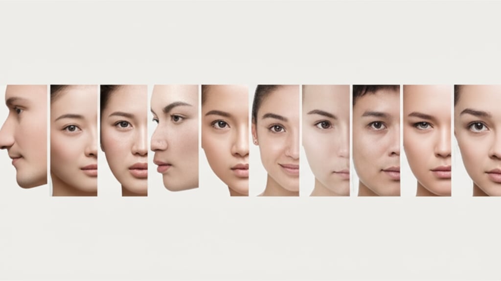 An illustrative image about: A composite image showcasing a gradient of diverse Asian facial profiles, each subtly emphasizing un