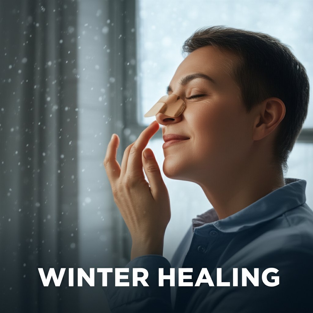 An illustrative image about: A serene, cozy indoor setting during winter. A person, looking relaxed and comfortable, is gently to