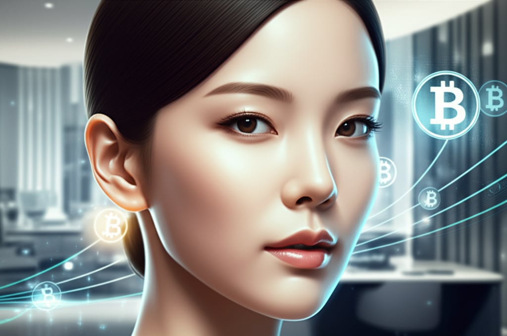 An illustrative image about: A striking, elegant portrait of a confident Korean woman with subtly enhanced features, her face pos