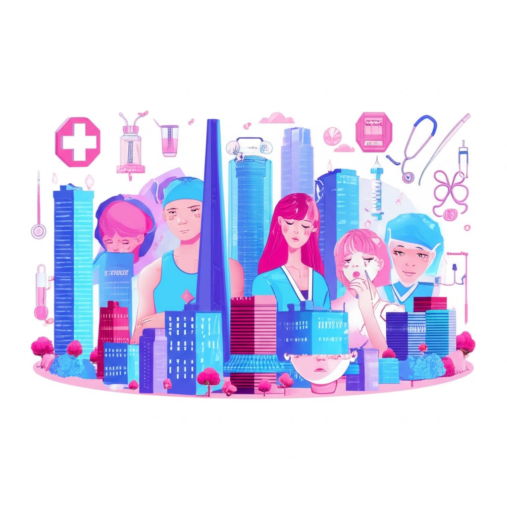 An illustrative image about: A vibrant, dynamic illustration blending elements of K-pop and K-drama aesthetics with subtle medica