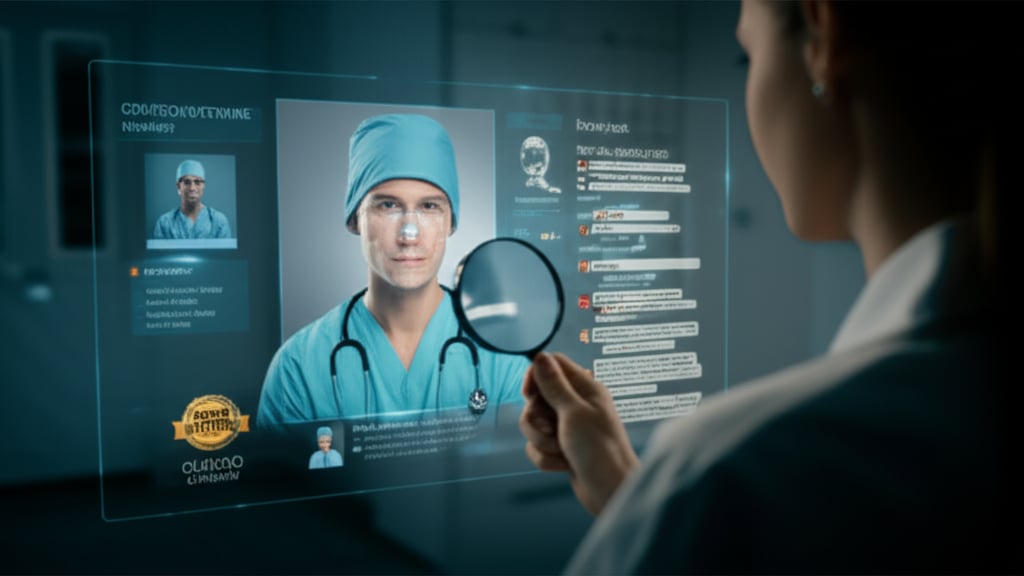 An illustrative image about: A professional, cinematic shot of a patient making an informed decision about a cosmetic surgeon. Th