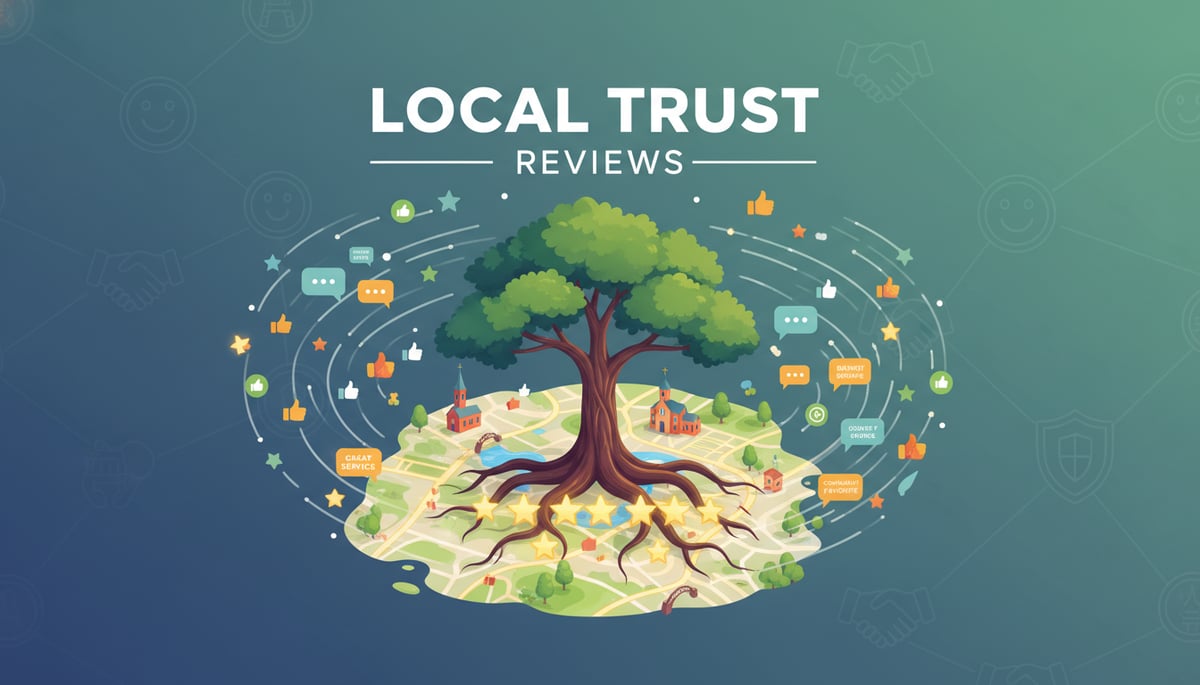 A stylized graphic illustrating the concept of 'Local Trust' and online reputation.