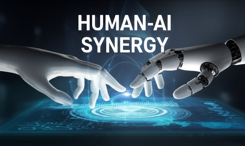 An illustrative image about: A futuristic, dynamic visual depicting a human hand and a sleek, advanced robotic hand gently touchi