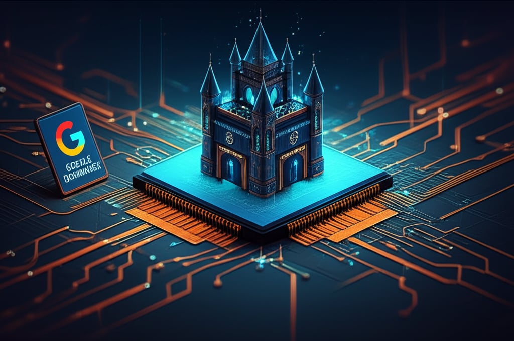 An illustrative image about: An intricate, conceptual illustration of a powerful AI engine, represented by interlocking glowing c