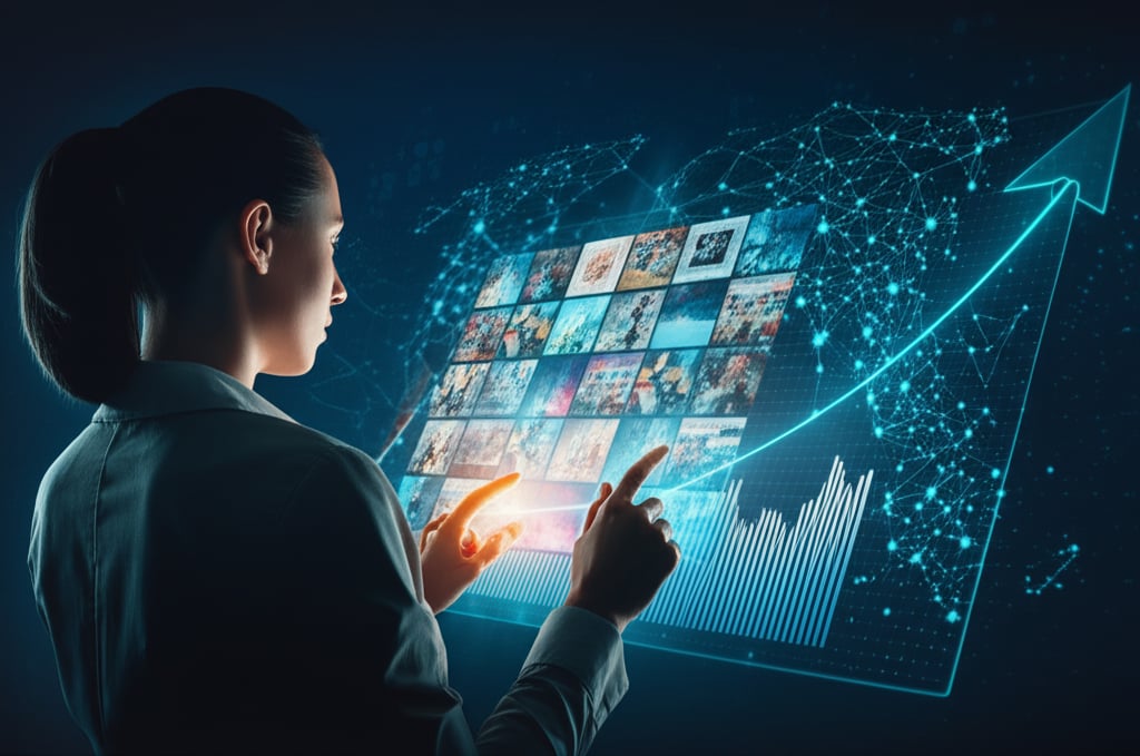 An illustrative image about: A vibrant, futuristic illustration of a human marketing strategist overseeing a dynamic, glowing AI