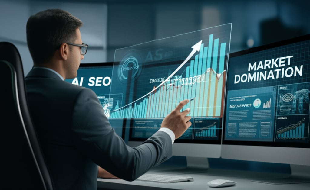 An illustrative image about: A sophisticated, high-tech control center for digital marketing. In the foreground, a professional m