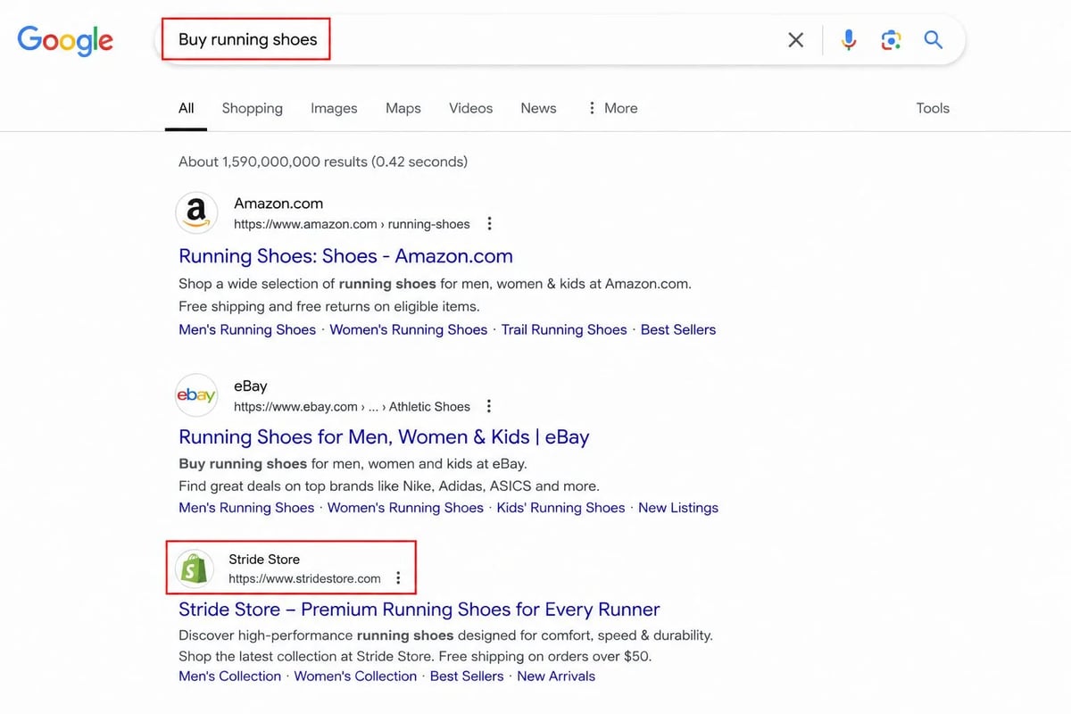 Shopify store ranking organically in Google search