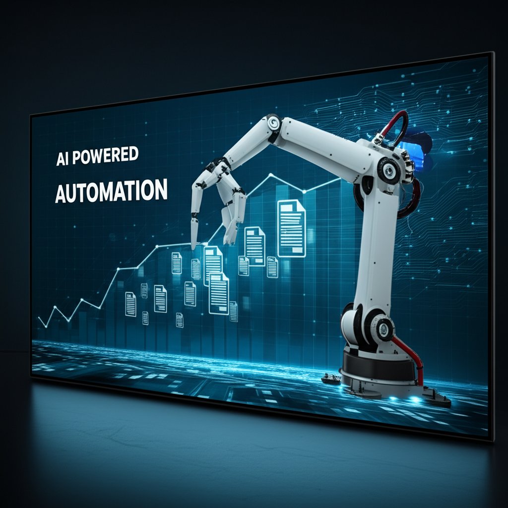An illustrative image about: A sophisticated, futuristic AI interface on a large screen, with glowing circuits and data streams. 