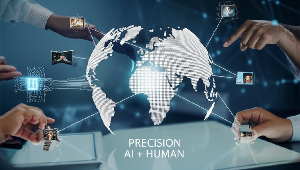 An illustrative image about: A sophisticated, artistic depiction of a seamless collaboration between advanced AI and diverse huma