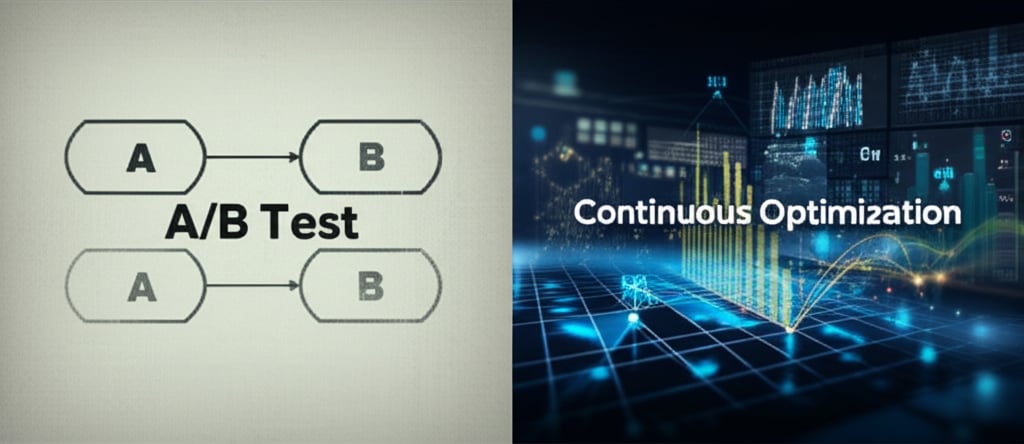 An illustrative image about: A vibrant, split-screen image contrasting old and new optimization methods. On the left, a faded, st