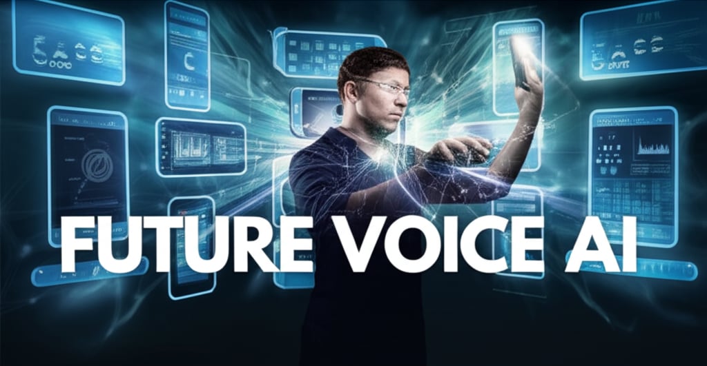 An illustrative image about: A futuristic and dynamic scene depicting the evolution of intelligent conversational AI and voice se